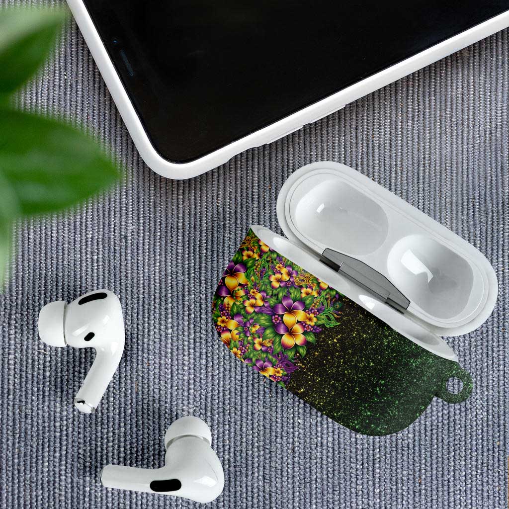 Hawaii Mardi Gras AirPods Case Tropical Flowers Glitter Style