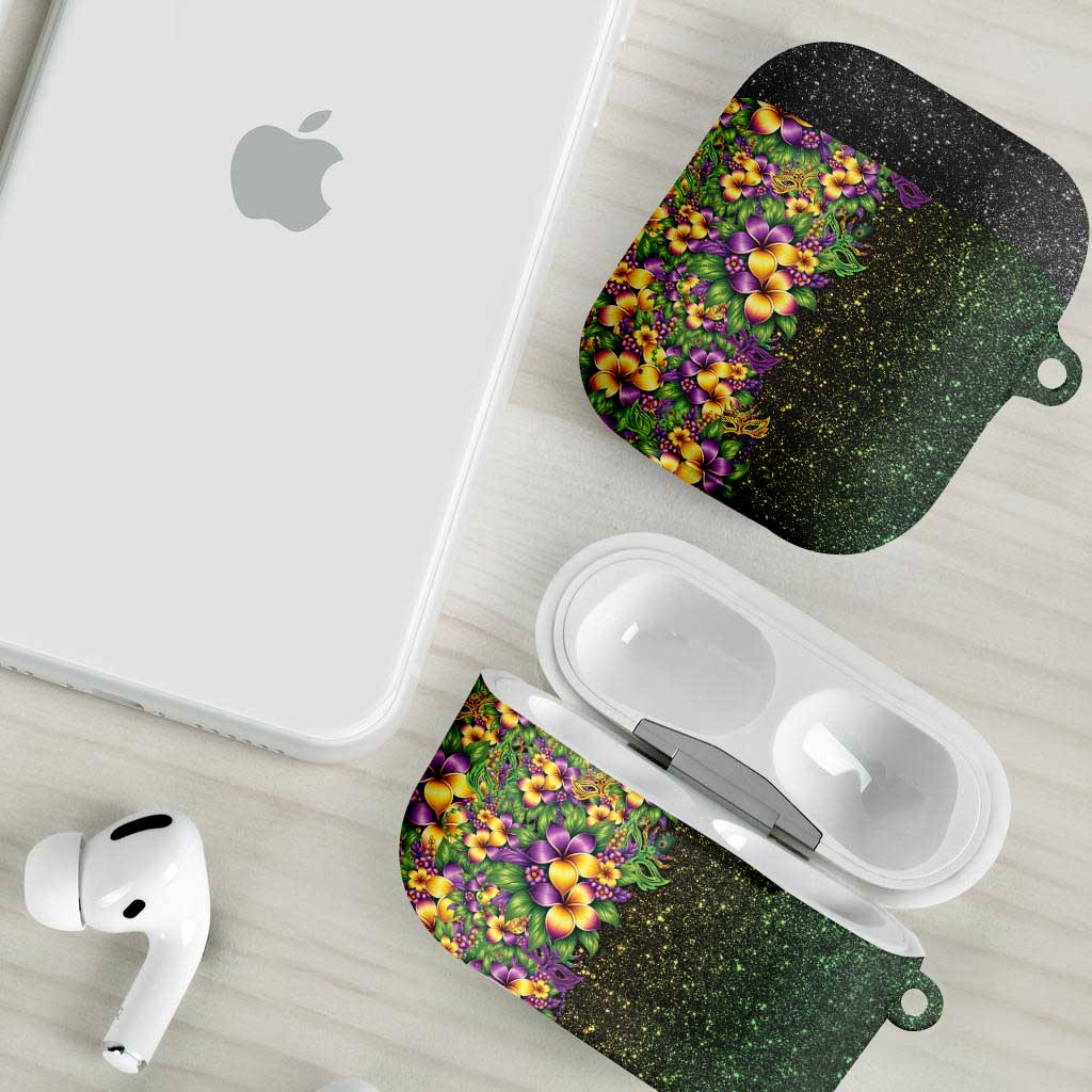 Hawaii Mardi Gras AirPods Case Tropical Flowers Glitter Style
