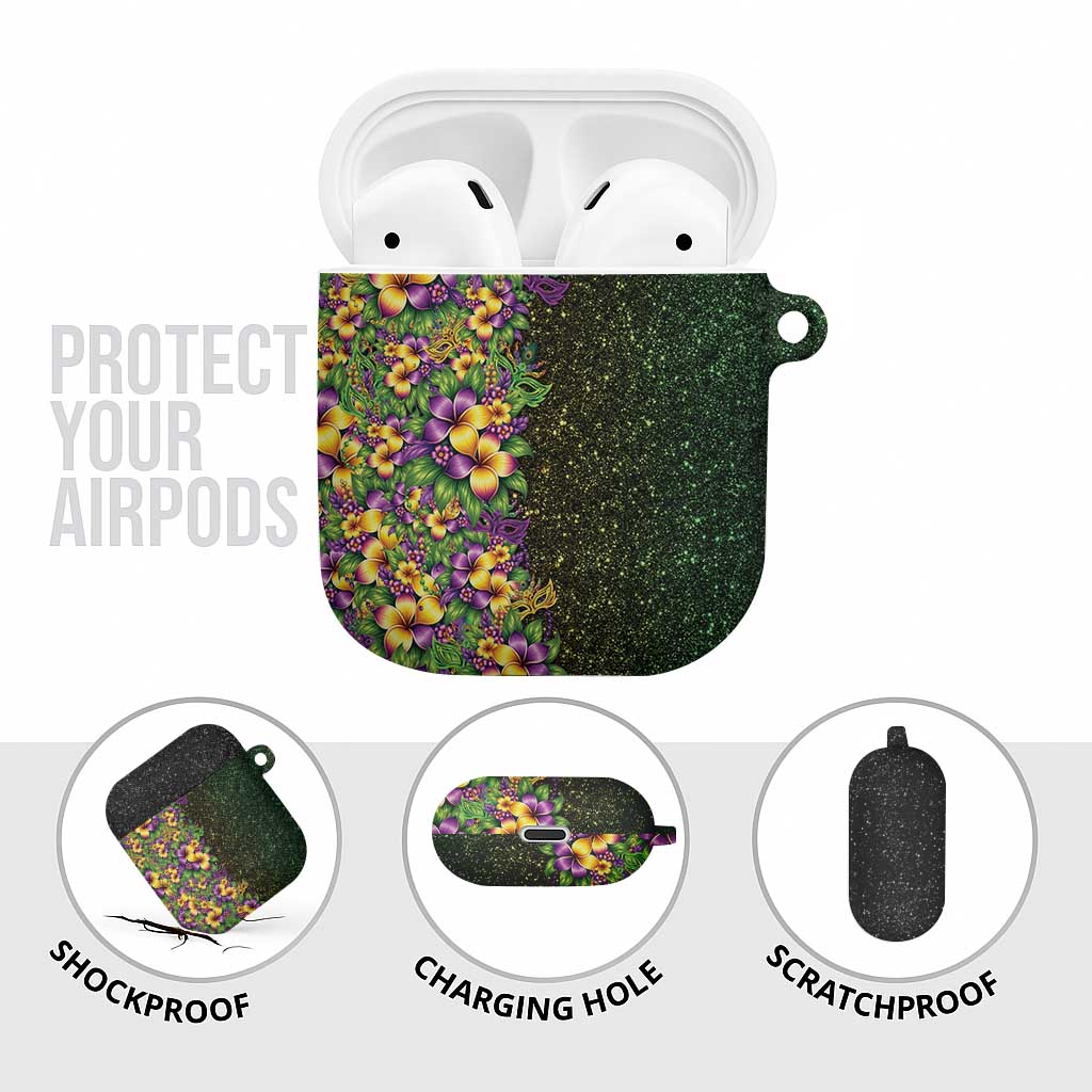 Hawaii Mardi Gras AirPods Case Tropical Flowers Glitter Style