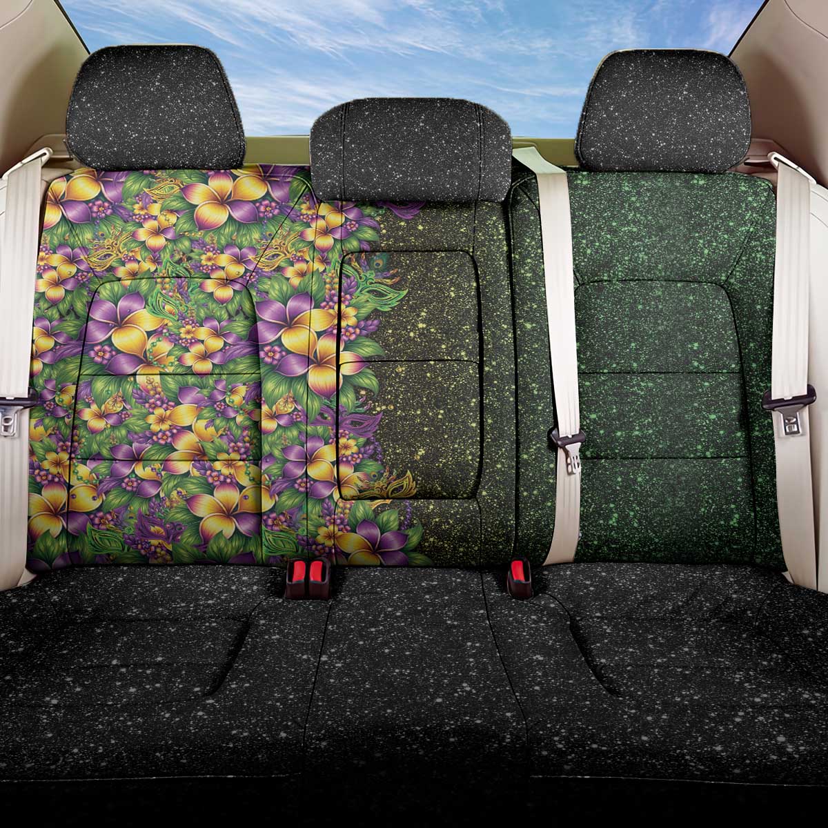 Hawaii Mardi Gras Back Car Seat Cover Tropical Flowers Glitter Style