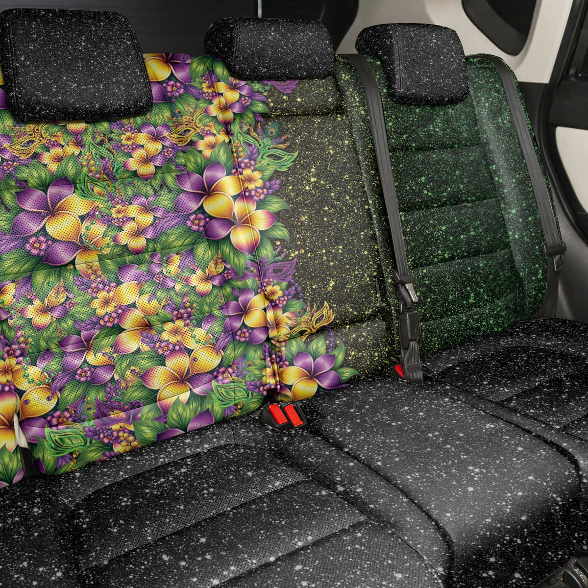 Hawaii Mardi Gras Back Car Seat Cover Tropical Flowers Glitter Style