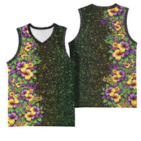 Hawaii Mardi Gras Basketball Jersey Tropical Flowers Glitter Style