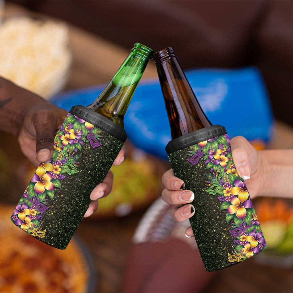 Hawaii Mardi Gras 4 in 1 Can Cooler Tumbler Tropical Flowers Glitter Style