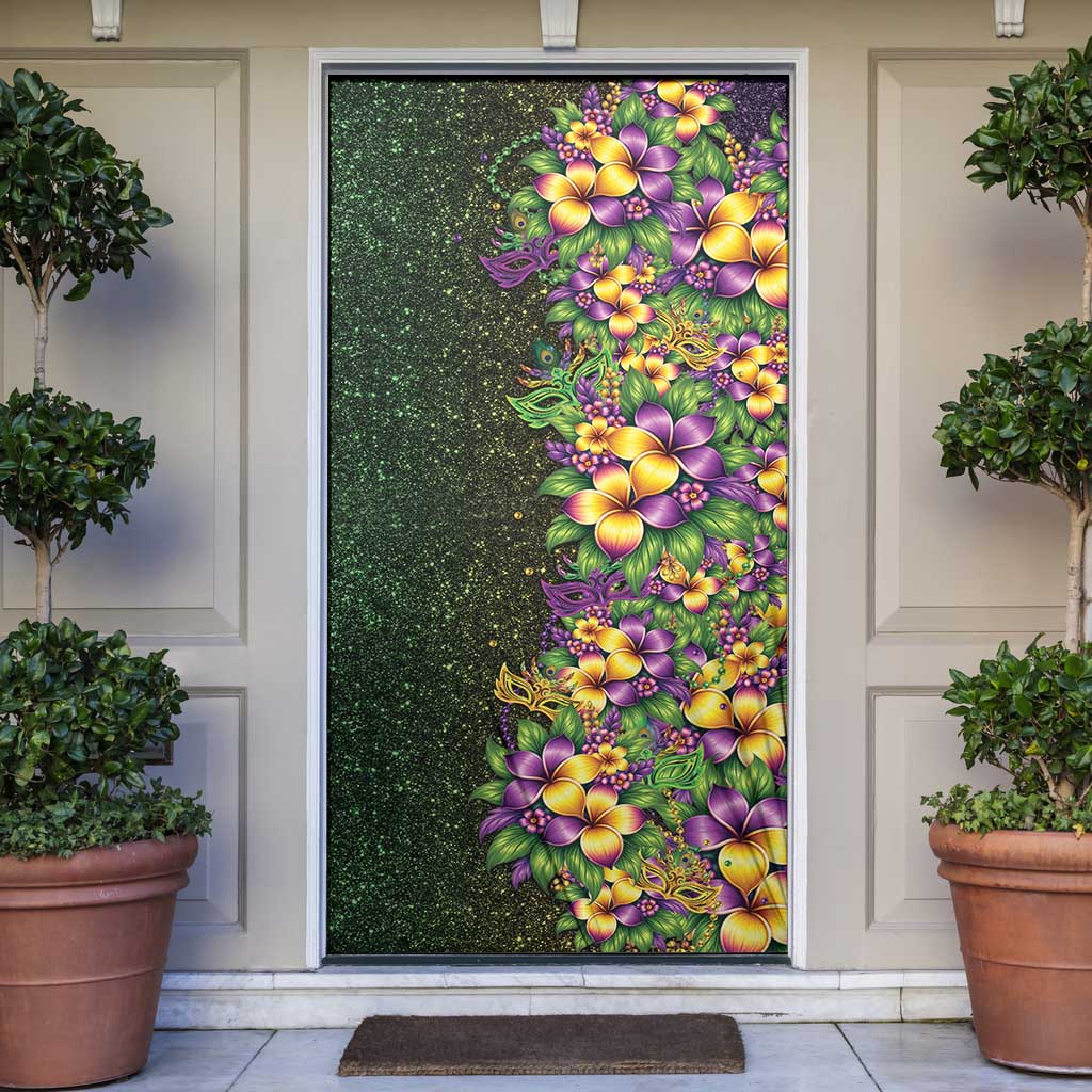 Hawaii Mardi Gras Door Cover Tropical Flowers Glitter Style