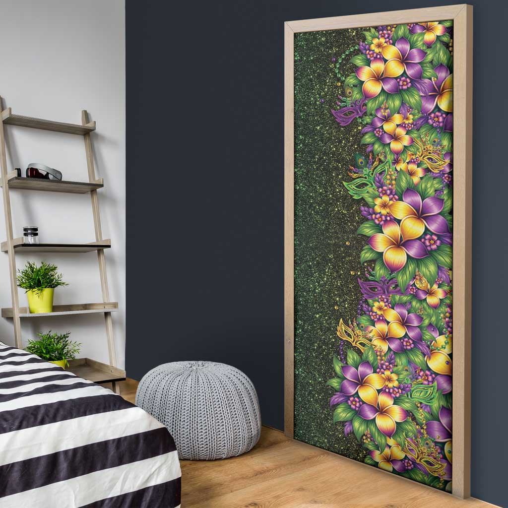 Hawaii Mardi Gras Door Cover Tropical Flowers Glitter Style