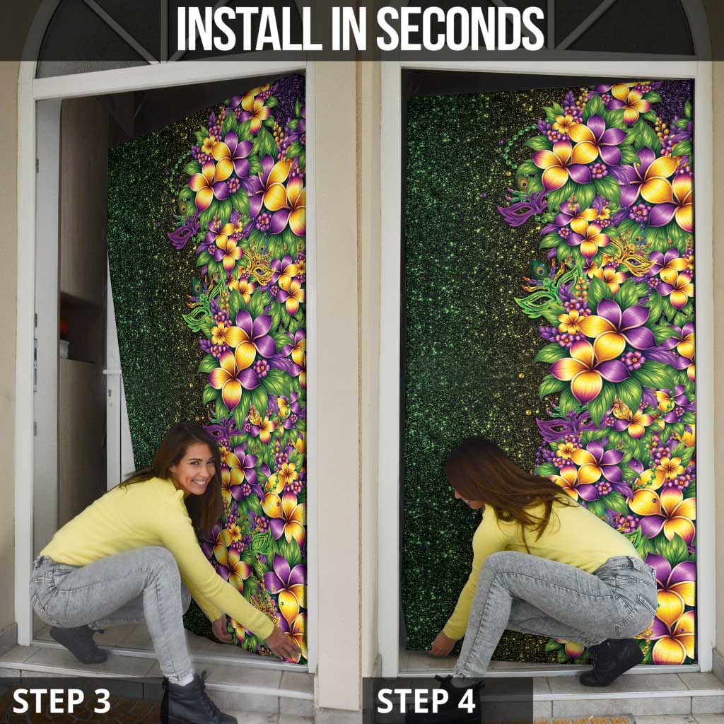Hawaii Mardi Gras Door Cover Tropical Flowers Glitter Style
