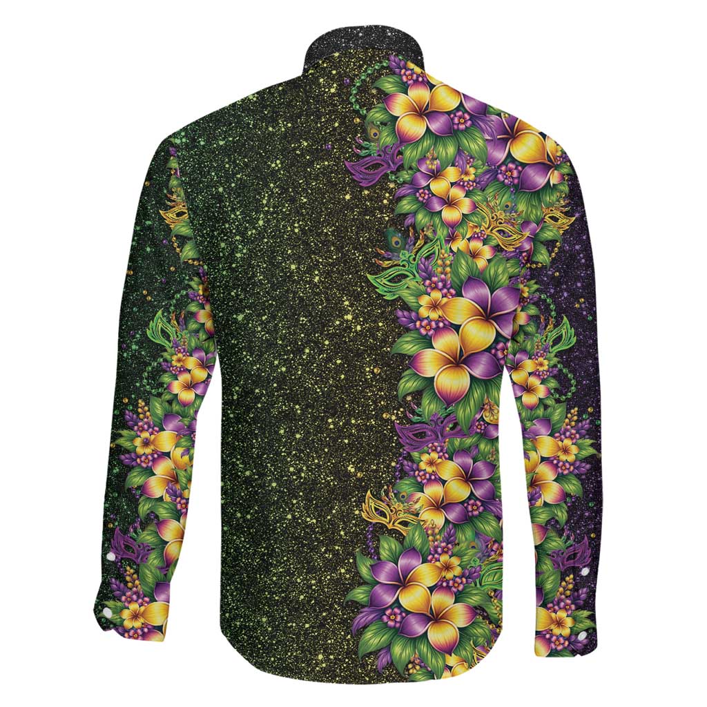 Hawaii Mardi Gras Family Matching Off The Shoulder Long Sleeve Dress and Hawaiian Shirt Tropical Flowers Glitter Style