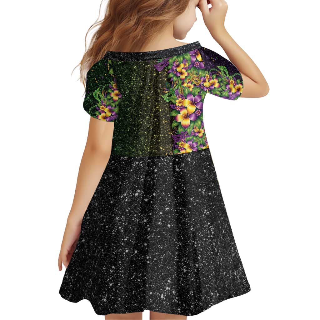Hawaii Mardi Gras Family Matching Off Shoulder Short Dress and Hawaiian Shirt Tropical Flowers Glitter Style