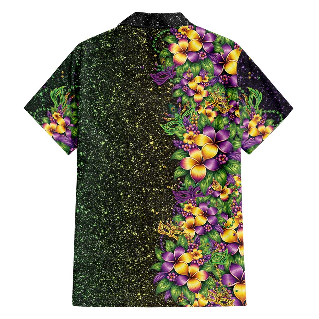 Hawaii Mardi Gras Family Matching Off Shoulder Short Dress and Hawaiian Shirt Tropical Flowers Glitter Style