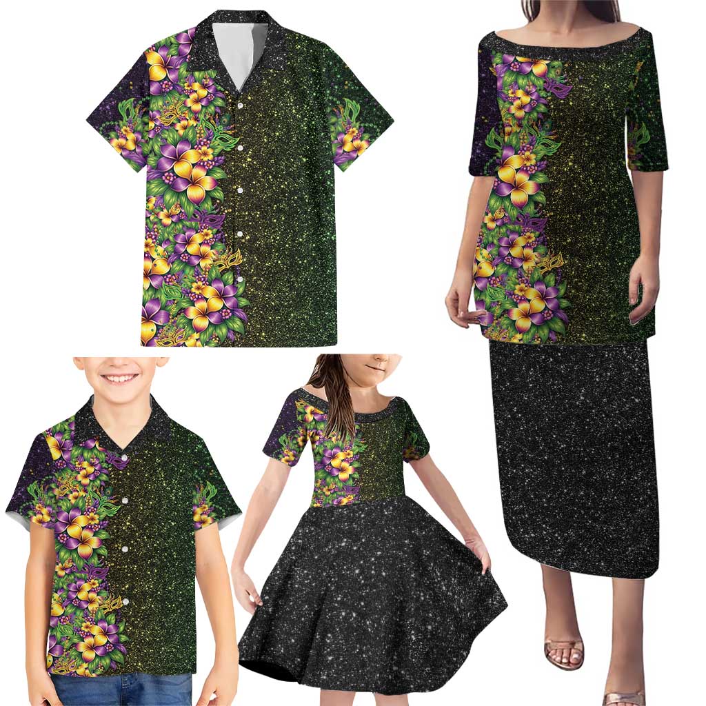 Hawaii Mardi Gras Family Matching Puletasi and Hawaiian Shirt Tropical Flowers Glitter Style LT05 - Polynesian Pride