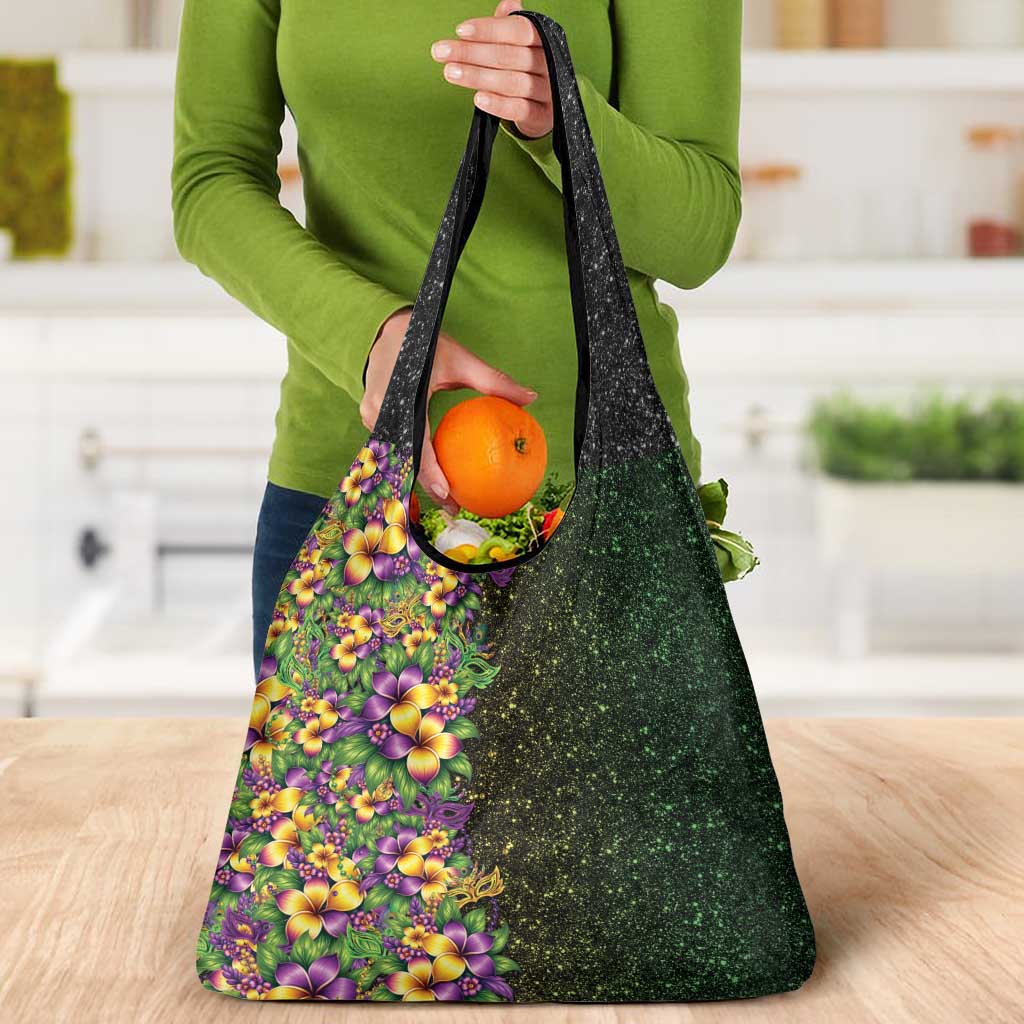 Hawaii Mardi Gras Grocery Bag Tropical Flowers Glitter Style