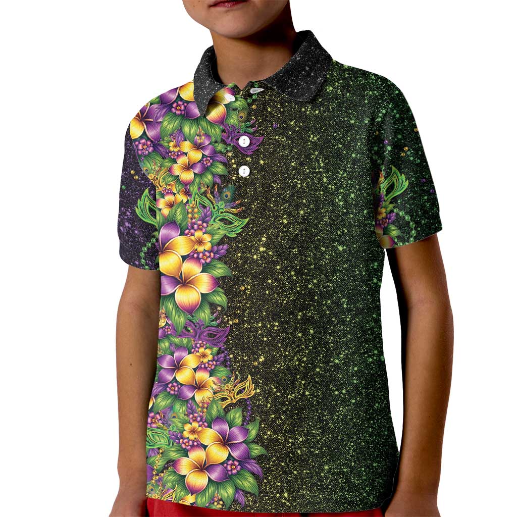 Hawaii Mardi Gras Kid Polo Shirt Tropical Flowers Glitter Style