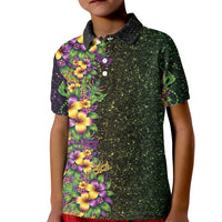 Hawaii Mardi Gras Kid Polo Shirt Tropical Flowers Glitter Style