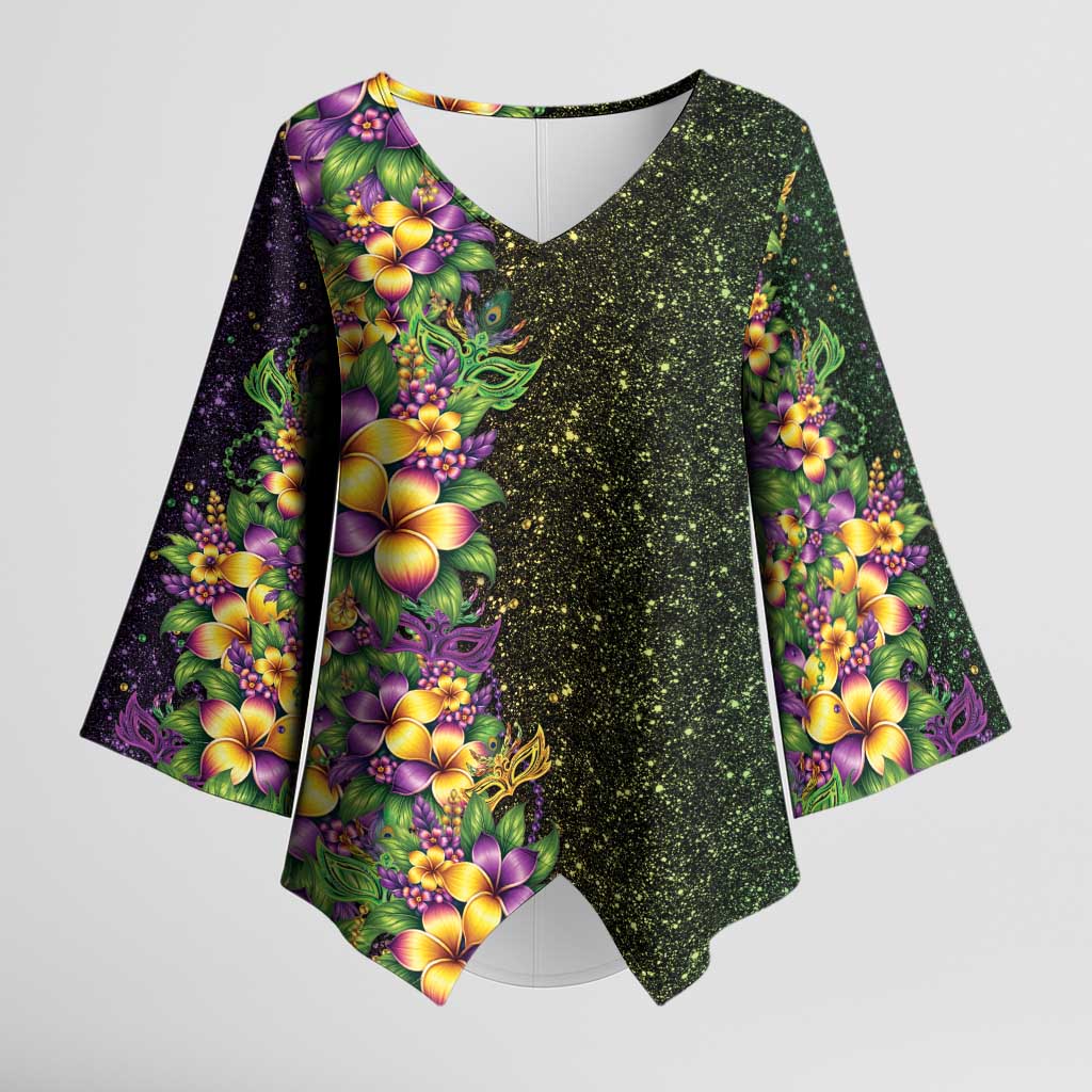 Hawaii Mardi Gras Kimono Sleeve Blouse Tropical Flowers Glitter Style