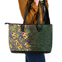 Hawaii Mardi Gras Leather Tote Bag Tropical Flowers Glitter Style