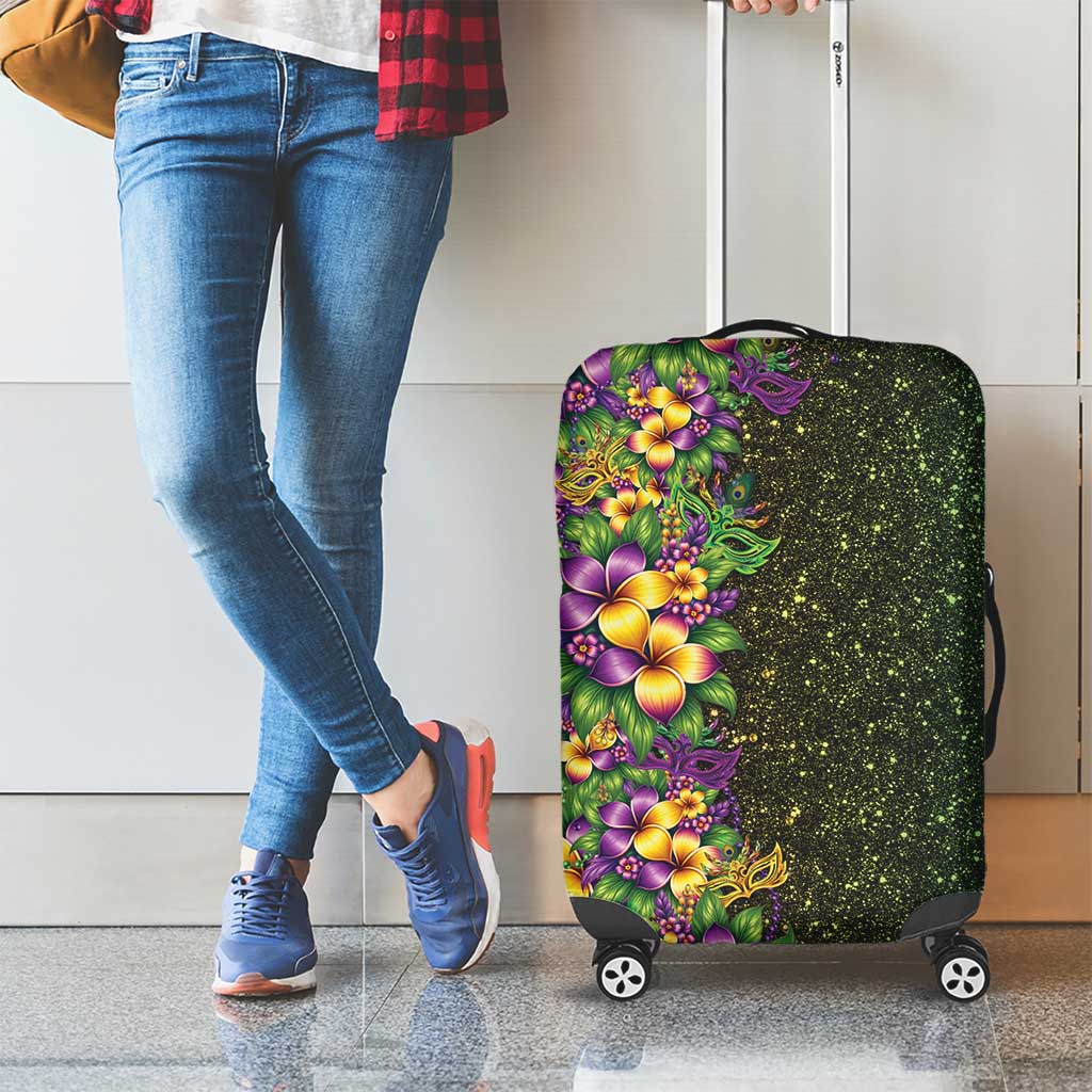 Hawaii Mardi Gras Luggage Cover Tropical Flowers Glitter Style