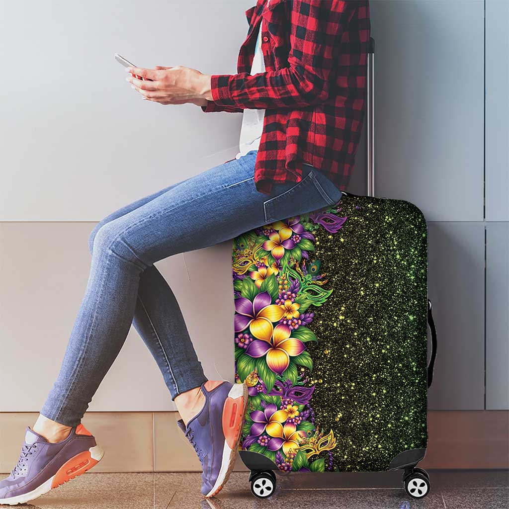 Hawaii Mardi Gras Luggage Cover Tropical Flowers Glitter Style
