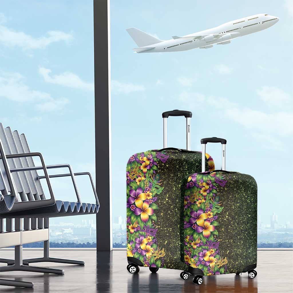 Hawaii Mardi Gras Luggage Cover Tropical Flowers Glitter Style