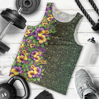 Hawaii Mardi Gras Men Tank Top Tropical Flowers Glitter Style