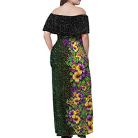 Hawaii Mardi Gras Off Shoulder Maxi Dress Tropical Flowers Glitter Style