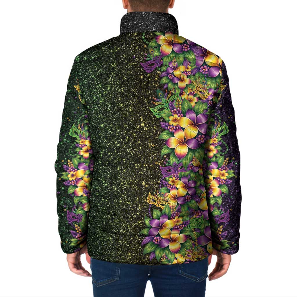 Hawaii Mardi Gras Padded Jacket Tropical Flowers Glitter Style
