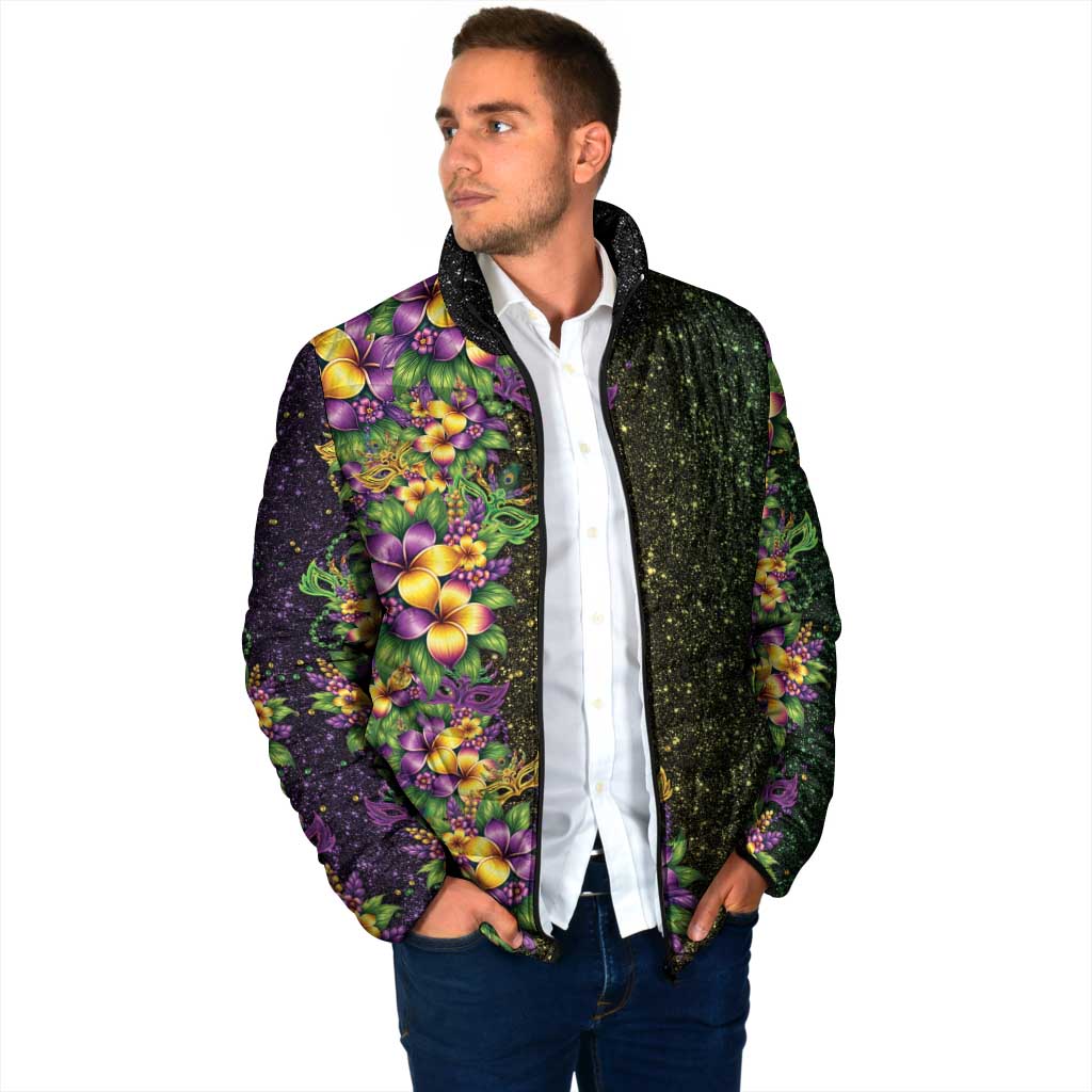 Hawaii Mardi Gras Padded Jacket Tropical Flowers Glitter Style
