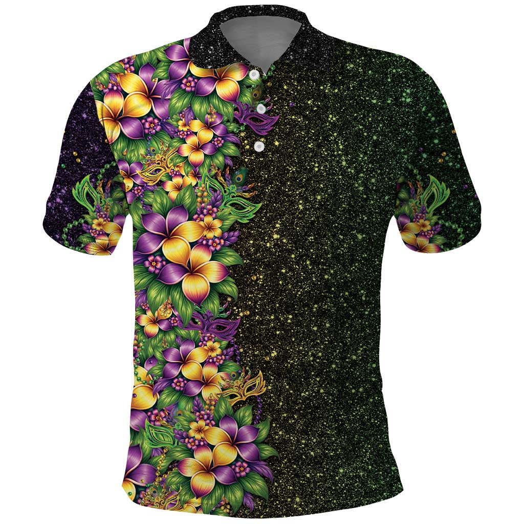 Hawaii Mardi Gras Polo Shirt Tropical Flowers Glitter Style