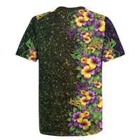 Hawaii Mardi Gras Rugby Jersey Tropical Flowers Glitter Style