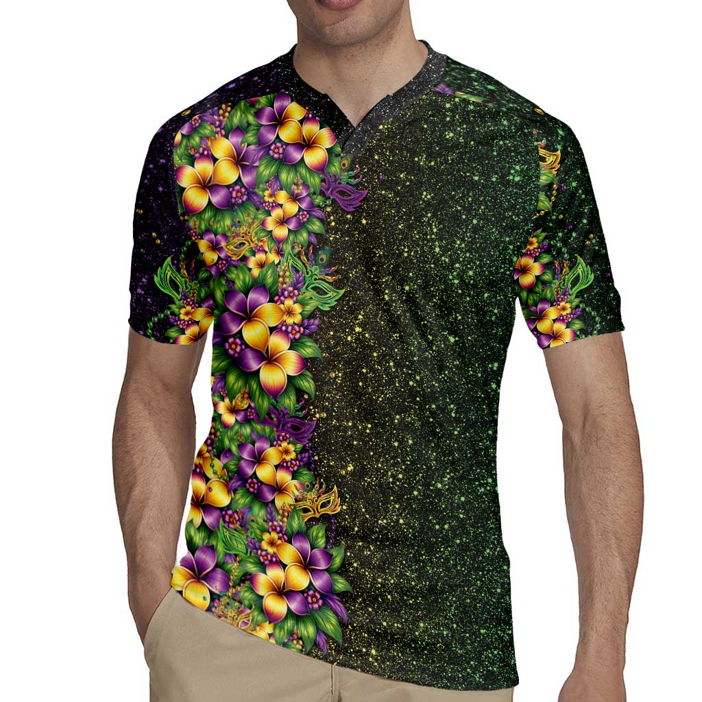 Hawaii Mardi Gras Rugby Jersey Tropical Flowers Glitter Style