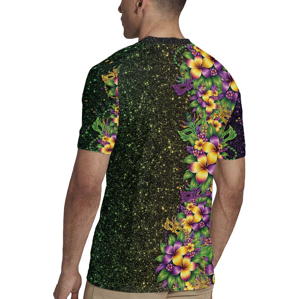 Hawaii Mardi Gras Rugby Jersey Tropical Flowers Glitter Style
