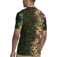 Hawaii Mardi Gras Rugby Jersey Tropical Flowers Glitter Style