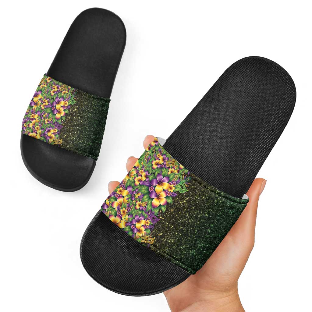 Hawaii Mardi Gras Slide Sandals Tropical Flowers Glitter Style LT05 - Polynesian Pride