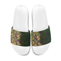 Hawaii Mardi Gras Slide Sandals Tropical Flowers Glitter Style LT05 Black - Polynesian Pride