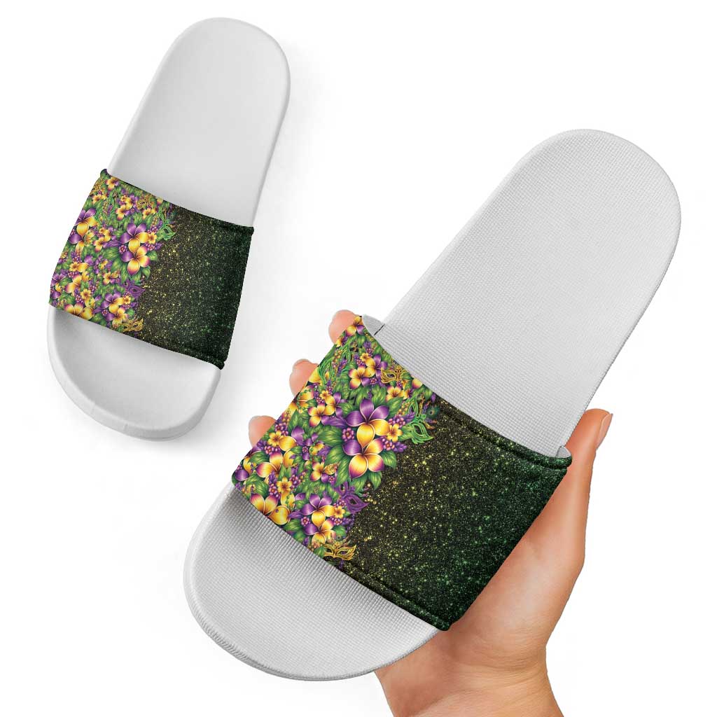 Hawaii Mardi Gras Slide Sandals Tropical Flowers Glitter Style LT05 - Polynesian Pride