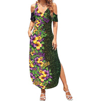 Hawaii Mardi Gras Summer Maxi Dress Tropical Flowers Glitter Style