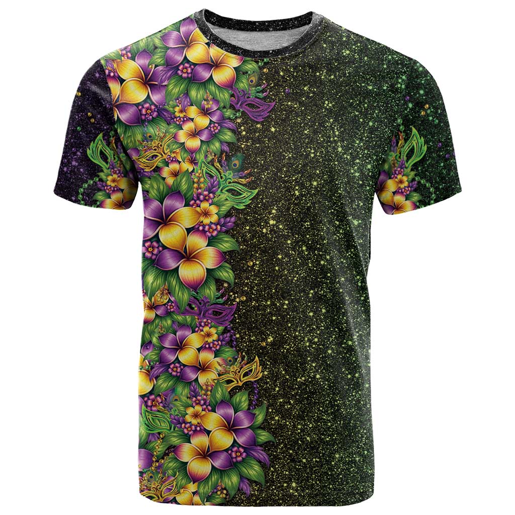 Hawaii Mardi Gras T Shirt Tropical Flowers Glitter Style LT05 Black - Polynesian Pride