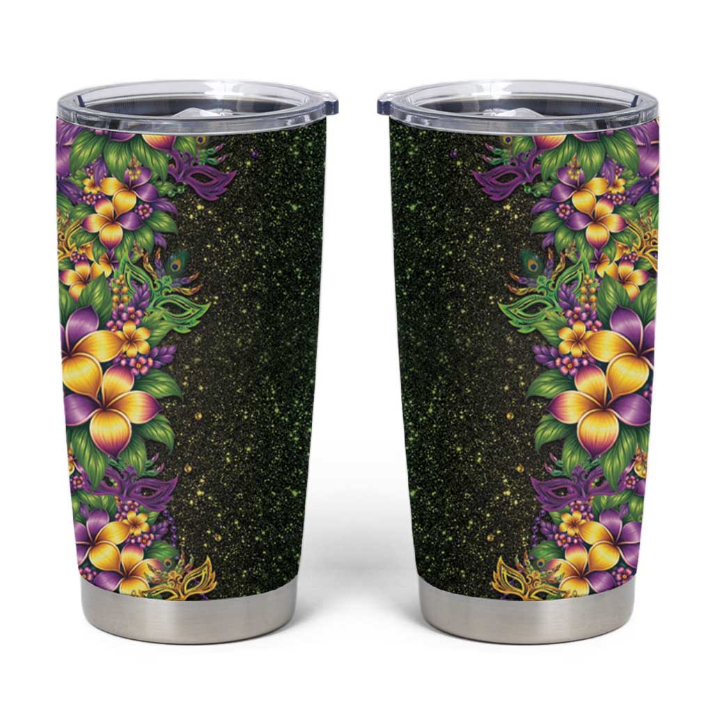 Hawaii Mardi Gras Tumbler Cup Tropical Flowers Glitter Style