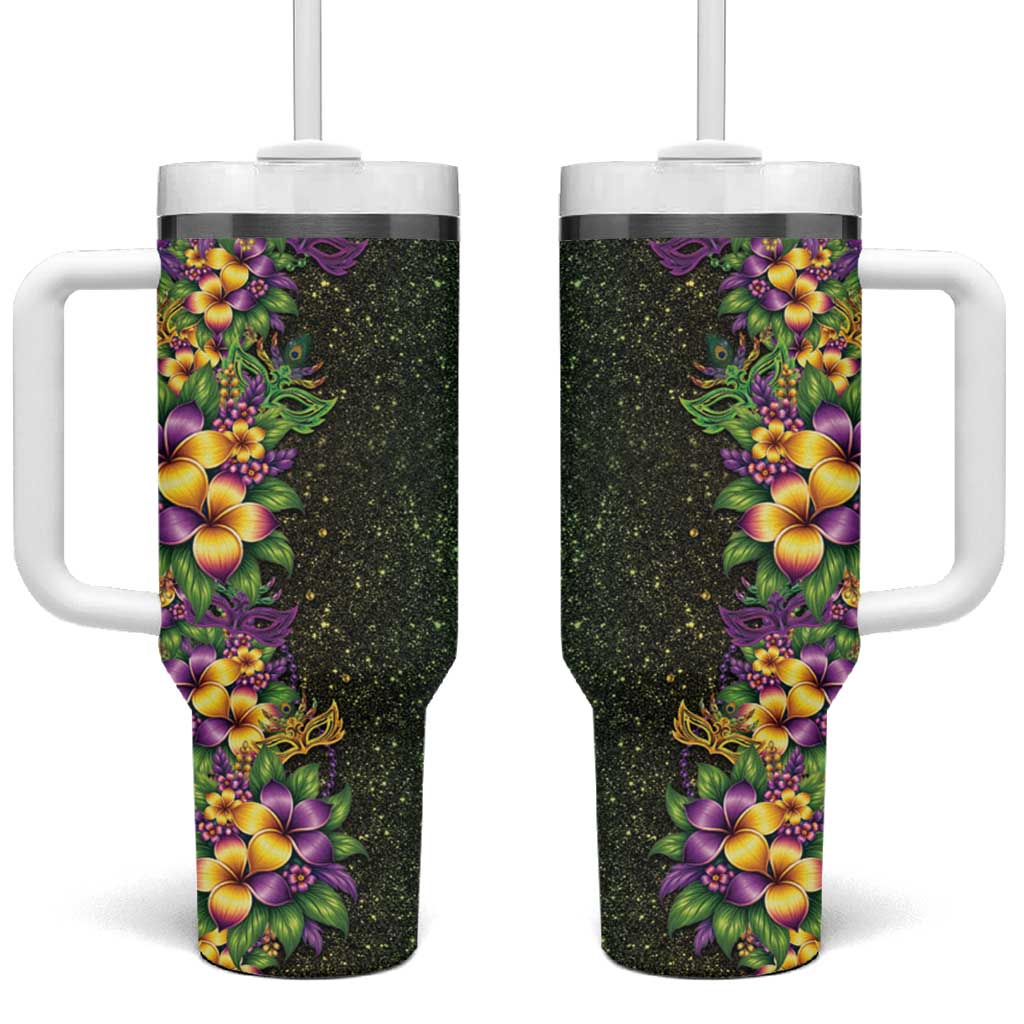 Hawaii Mardi Gras Tumbler With Handle Tropical Flowers Glitter Style