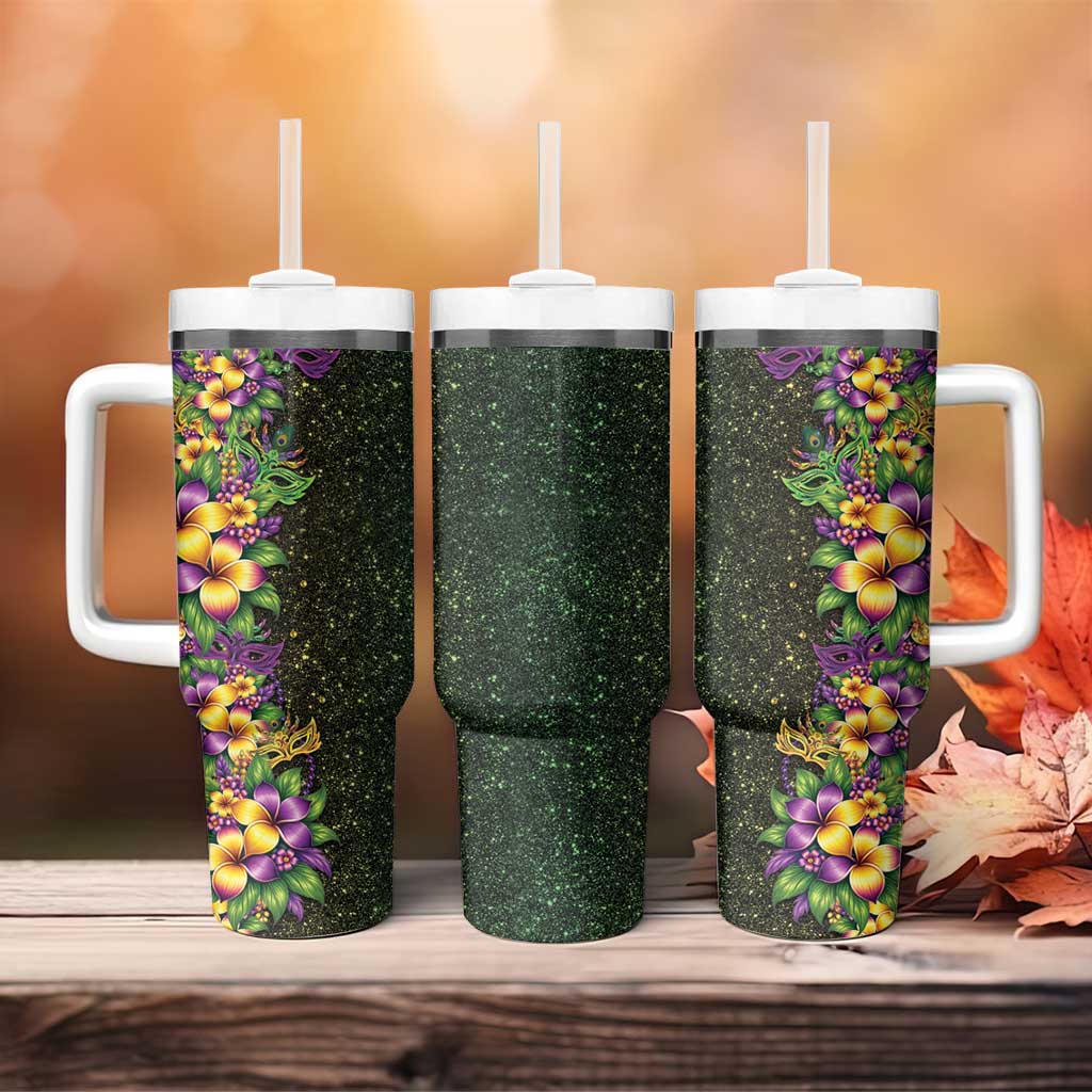 Hawaii Mardi Gras Tumbler With Handle Tropical Flowers Glitter Style
