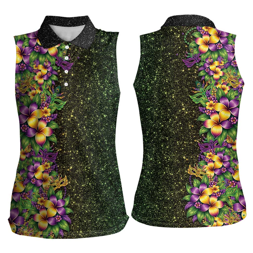 Hawaii Mardi Gras Women Sleeveless Polo Shirt Tropical Flowers Glitter Style LT05 - Polynesian Pride