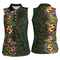 Hawaii Mardi Gras Women Sleeveless Polo Shirt Tropical Flowers Glitter Style LT05 - Polynesian Pride