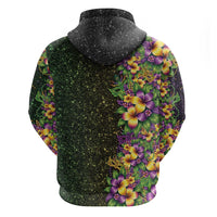Hawaii Mardi Gras Zip Hoodie Tropical Flowers Glitter Style