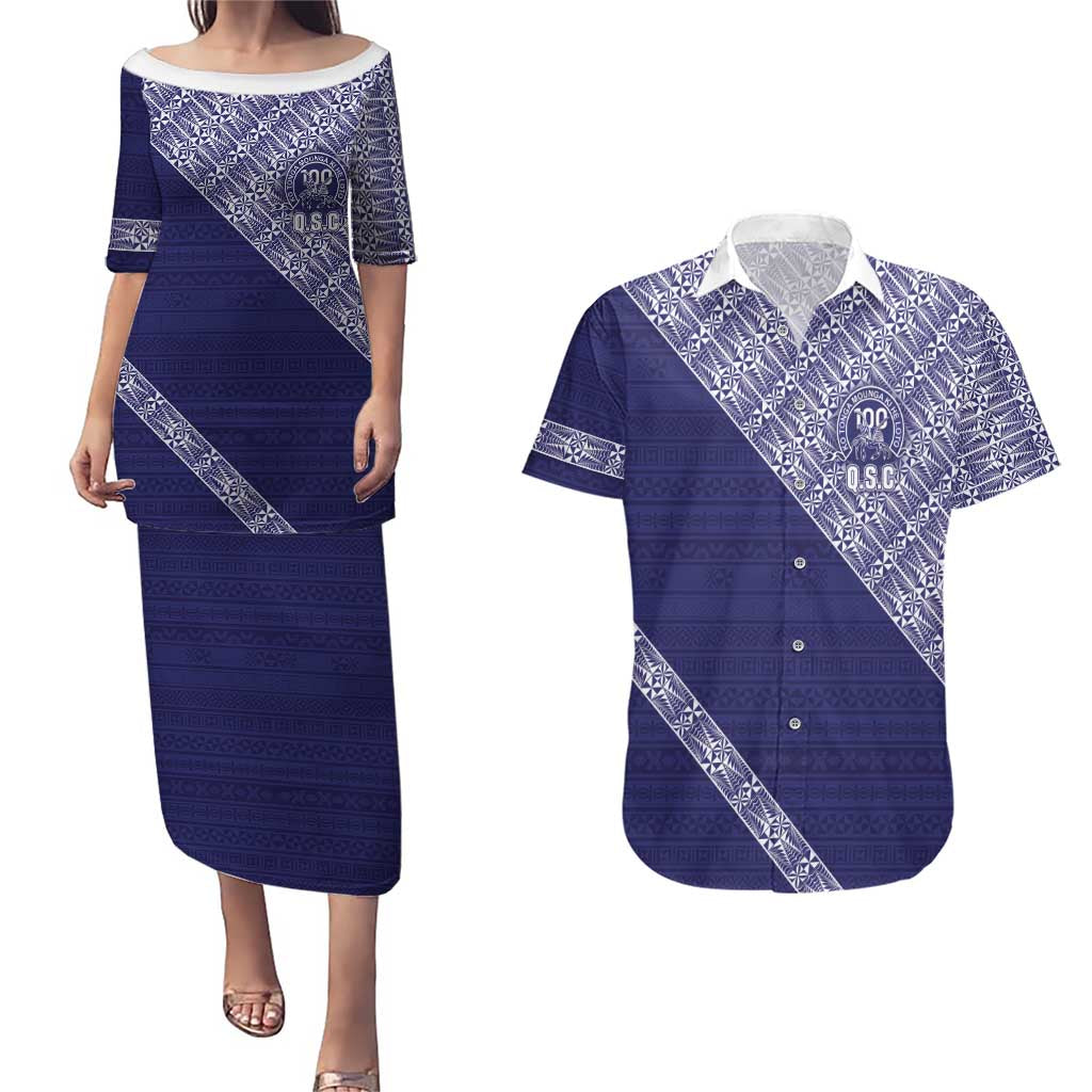 Tonga Queen Salote College Couples Matching Puletasi and Hawaiian Shirt 100 Years Anniversary Navy Color LT05 Navy - Polynesian Pride