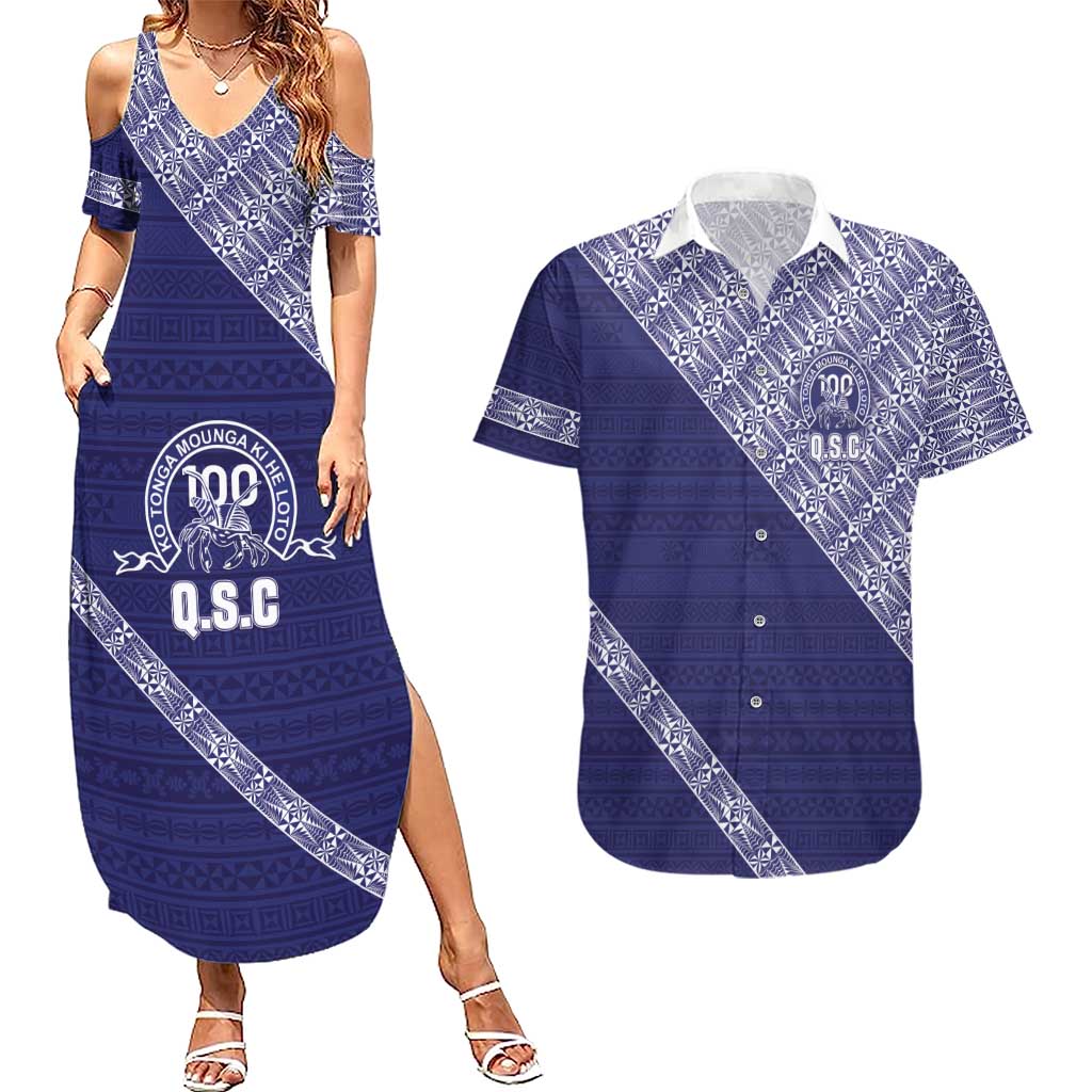 Tonga Queen Salote College Couples Matching Summer Maxi Dress and Hawaiian Shirt 100 Years Anniversary Navy Color LT05 Navy - Polynesian Pride