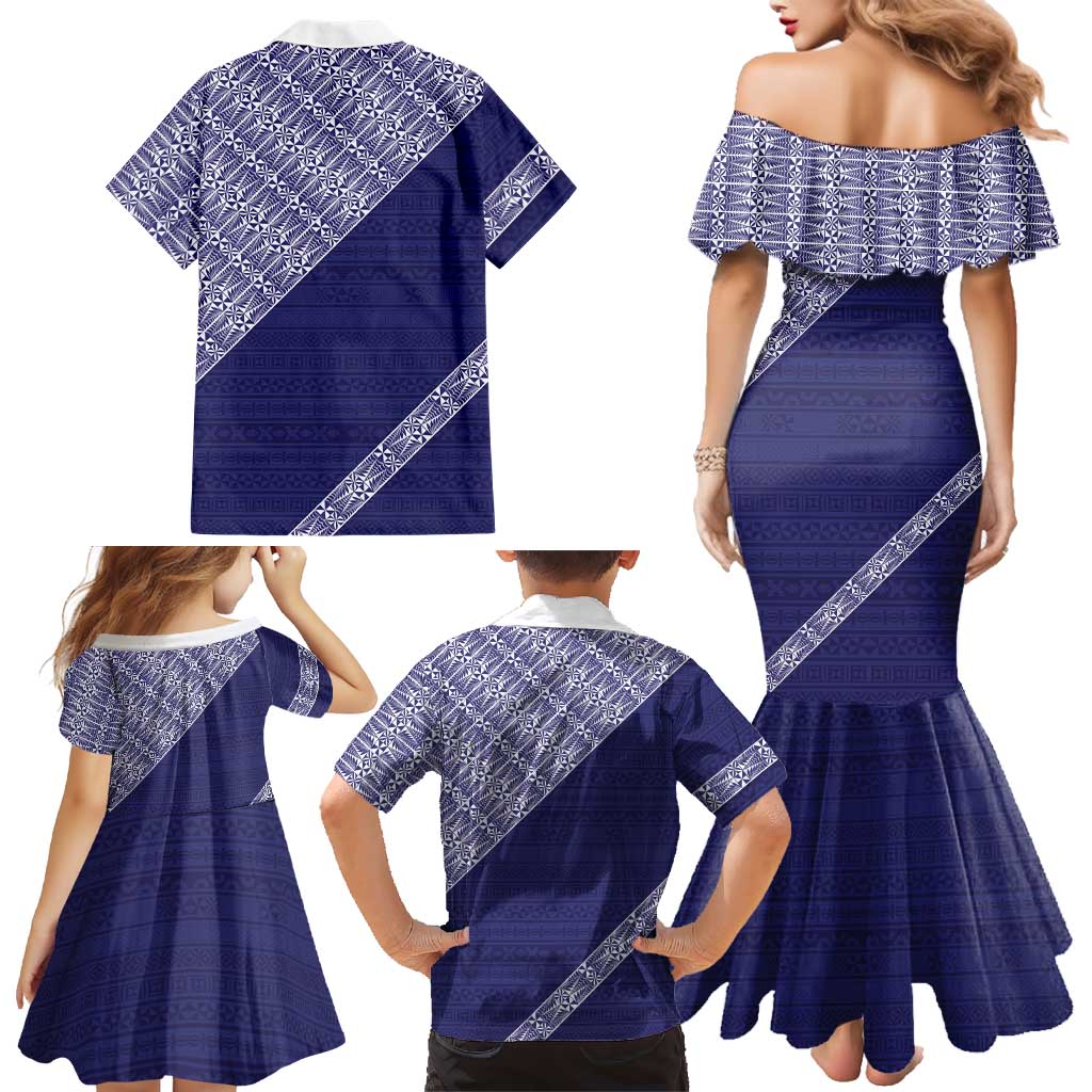 Tonga Queen Salote College Family Matching Mermaid Dress and Hawaiian Shirt 100 Years Anniversary Navy Color