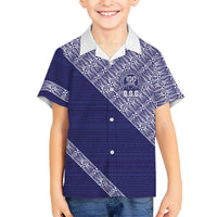 Tonga Queen Salote College Family Matching Mermaid Dress and Hawaiian Shirt 100 Years Anniversary Navy Color