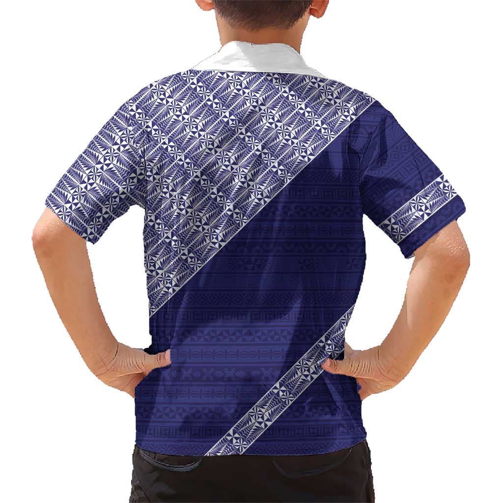 Tonga Queen Salote College Family Matching Off The Shoulder Long Sleeve Dress and Hawaiian Shirt 100 Years Anniversary Navy Color