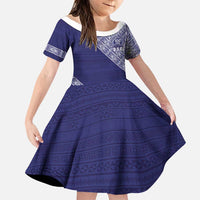 Tonga Queen Salote College Family Matching Off Shoulder Short Dress and Hawaiian Shirt 100 Years Anniversary Navy Color LT05 Daughter's Dress Navy - Polynesian Pride