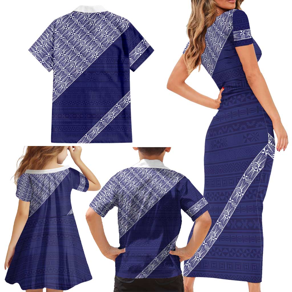 Tonga Queen Salote College Family Matching Short Sleeve Bodycon Dress and Hawaiian Shirt 100 Years Anniversary Navy Color