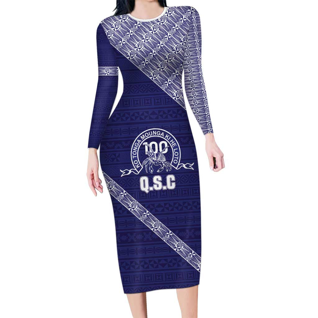 Tonga Queen Salote College Long Sleeve Bodycon Dress 100 Years Anniversary Navy Color